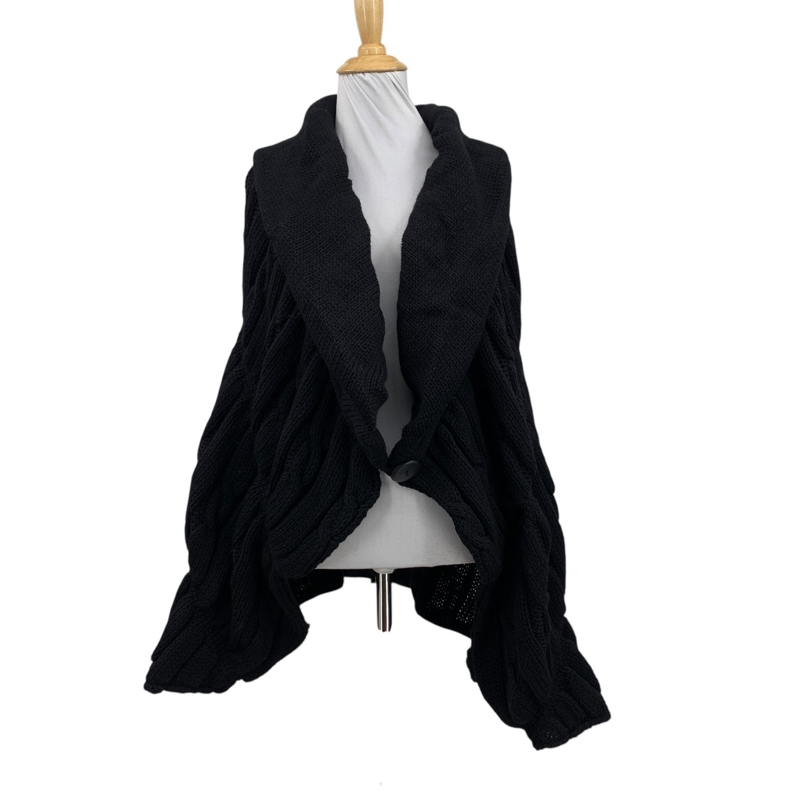 Aran Crafts Cardigan Women Os Plus Black Merino Wool Shawl Capelet Shrug Sweater